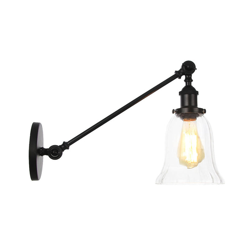 BowLift | Black/Bronze/Brass 1 Light Wall Lighting Unit Vintage Clear Glass Bell Wall Lamp with Arm, 8"/12" Long