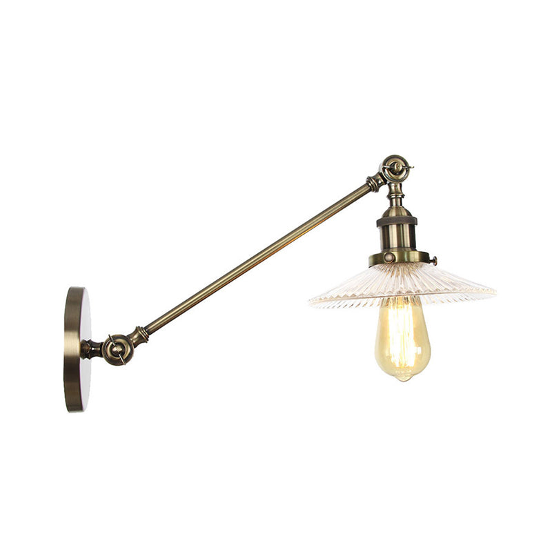 BowLift | Clear Ribbed Glass Bronze/Brass/Copper Wall Mounted Lamp Shade 1 Light Vintage Lighting Fixture, 8"/12" L Arm
