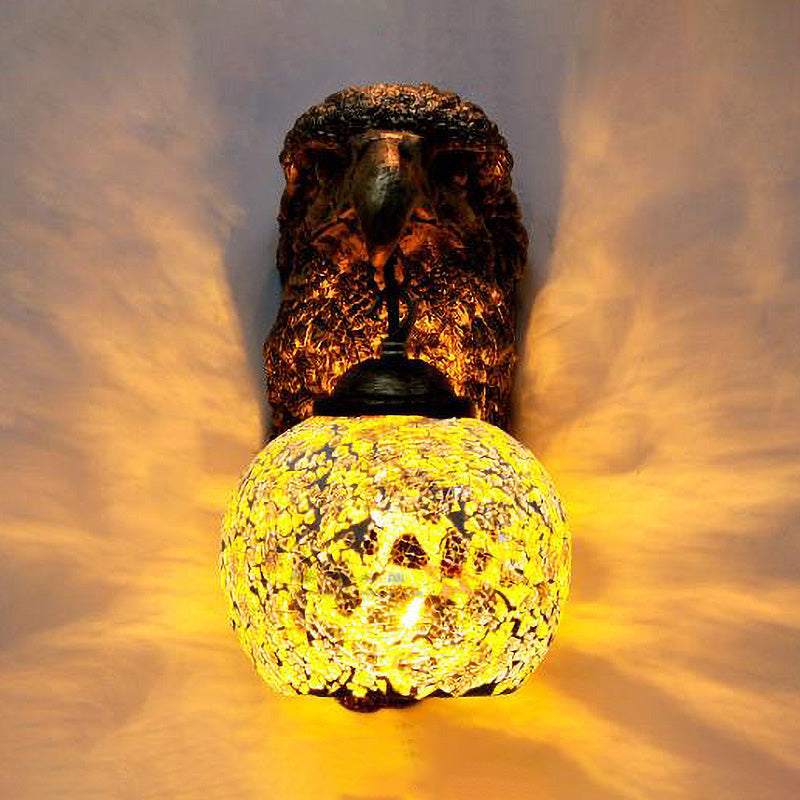 BowLift | Cut Glass Silver/Beige/Red Wall Mounted Lighting Owl Head 1 Light Mediterranean Wall Light for Balcony