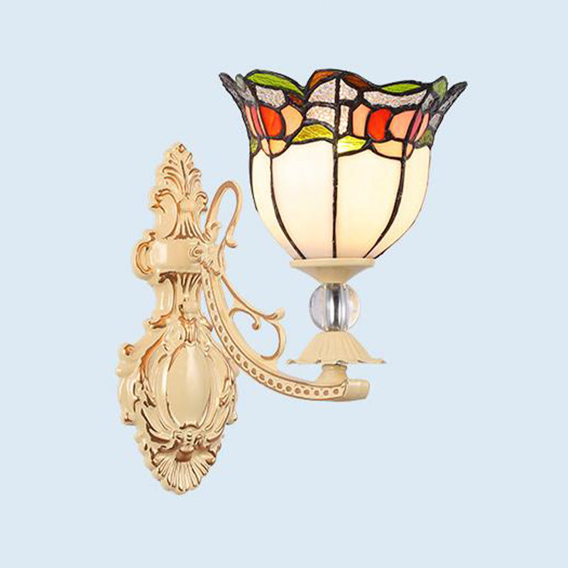 BowLift | Cut Glass White/Red/Pink Wall Lamp Cone/Flower/Dome 1 Light Mediterranean Wall Mounted Lamp for Outdoor
