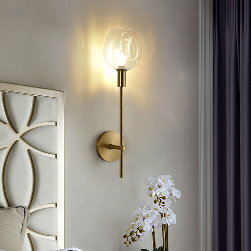 BowLift | Clear Glass Cup Wall Light Modern 1 Head Wall Mounted Lamp in Gold with Metal Pencil Arm