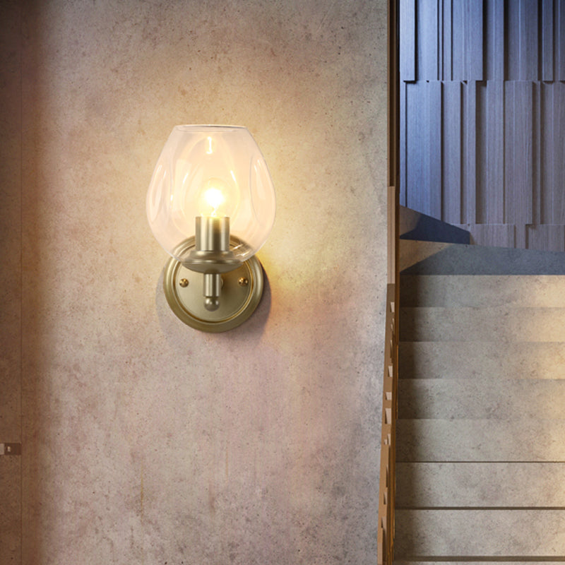 BowLift | Contemporary wall lamp with clear, curved glass, 1 head, wall mounting, in gold