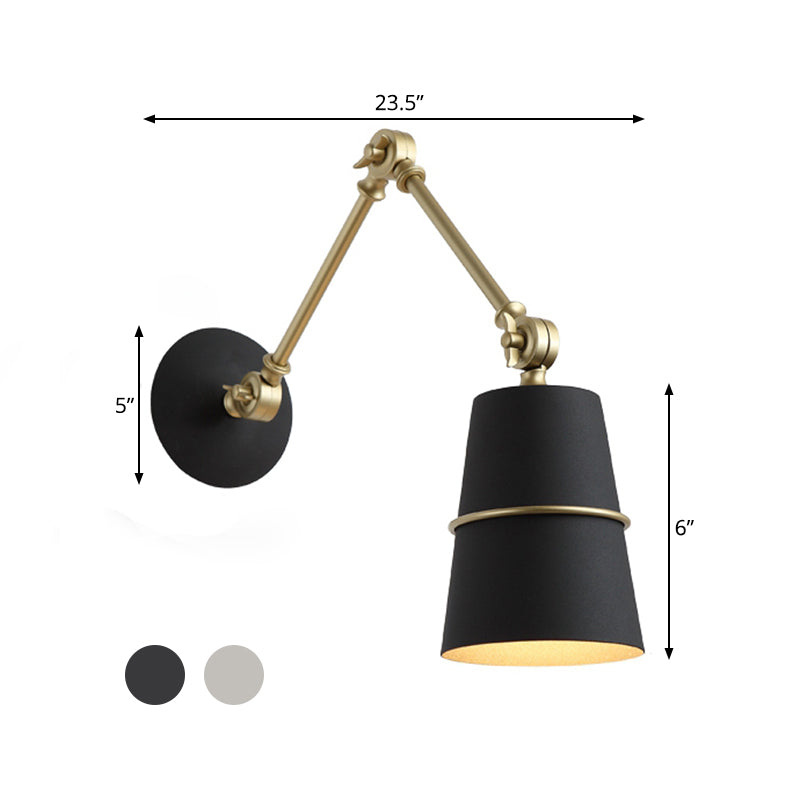 BowLift | Metallic Conical Wall Light Modernist 1 Head Wall Mounted Lamp in White/Black with Adjustable Arm