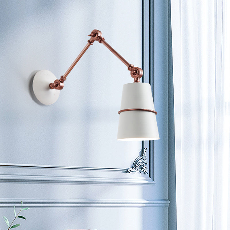 BowLift | Metallic Conical Wall Light Modernist 1 Head Wall Mounted Lamp in White/Black with Adjustable Arm