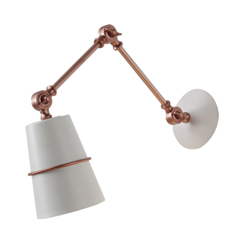 BowLift | Metallic Conical Wall Light Modernist 1 Head Wall Mounted Lamp in White/Black with Adjustable Arm