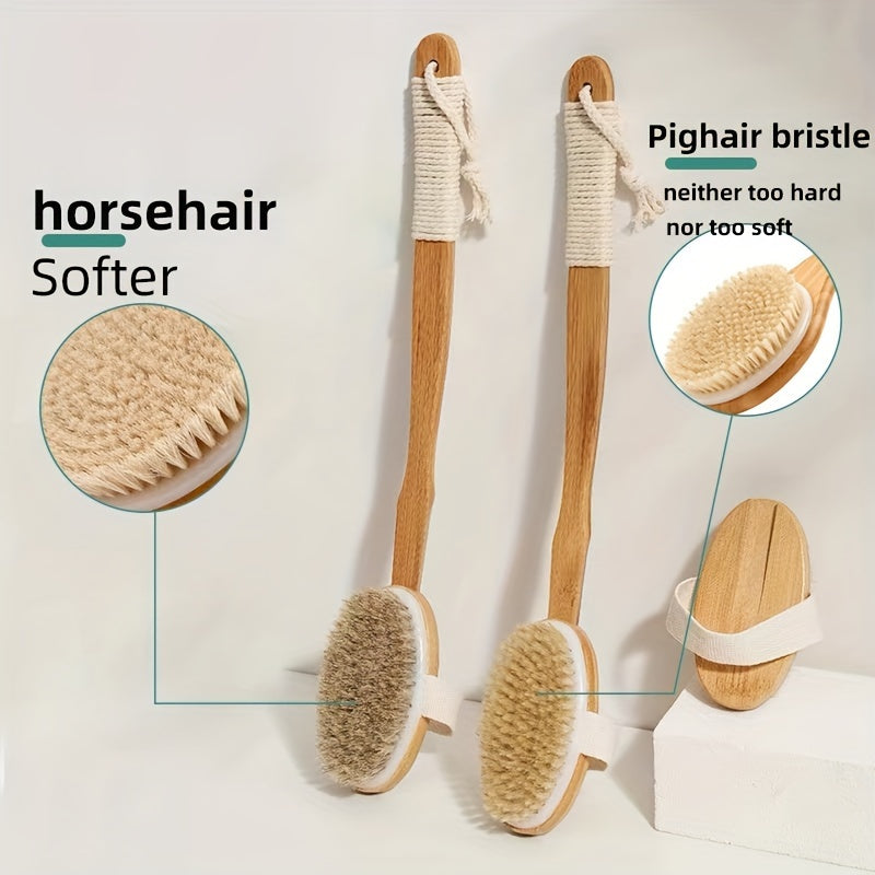 BowLift | Back Boar Bristles Cleaning Sponge for the Shower - Long Wooden Handle Bath Sponge Brush, Soft Natural Bristles for Back Cleaning