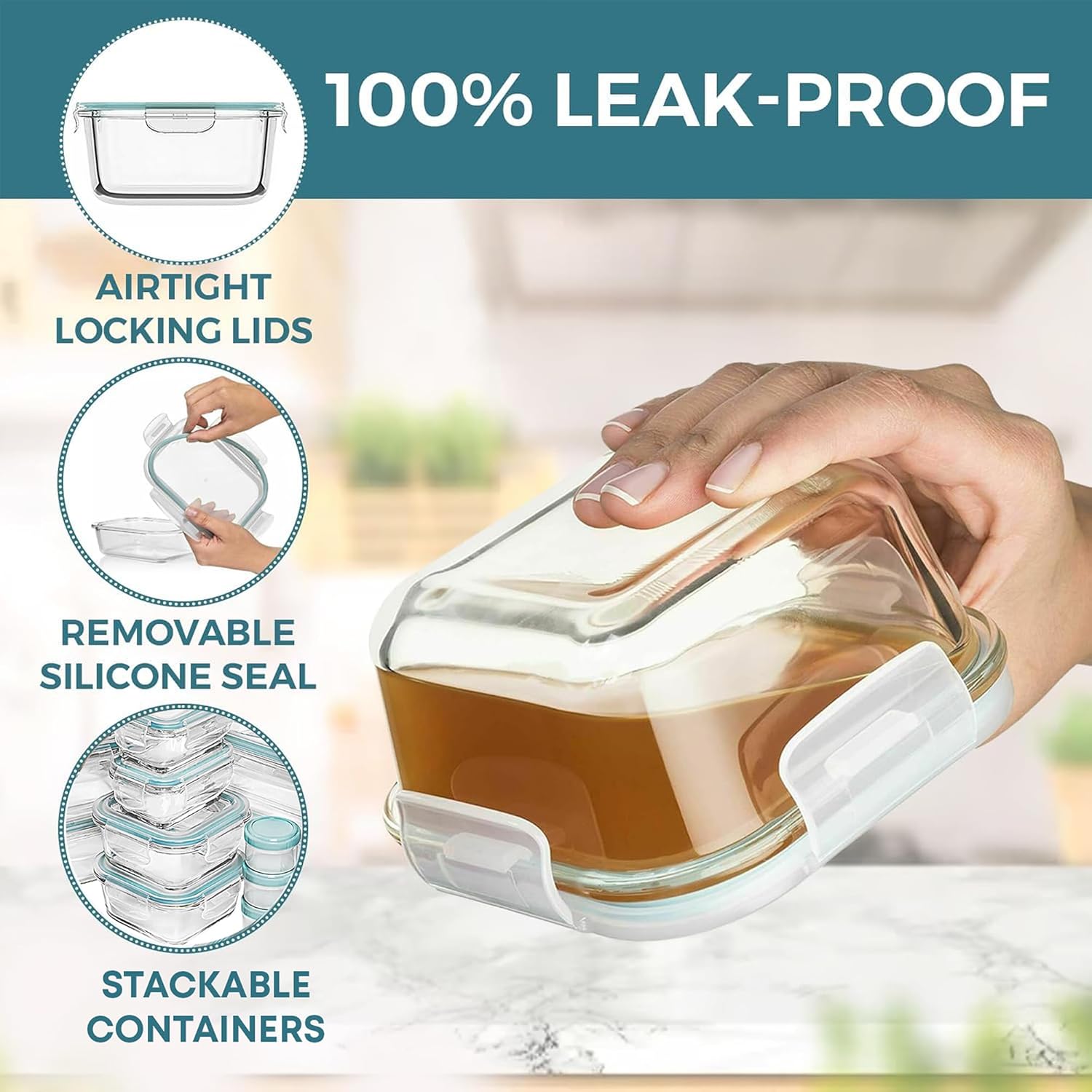 BowLift | 8-piece set of glass food storage containers with lids