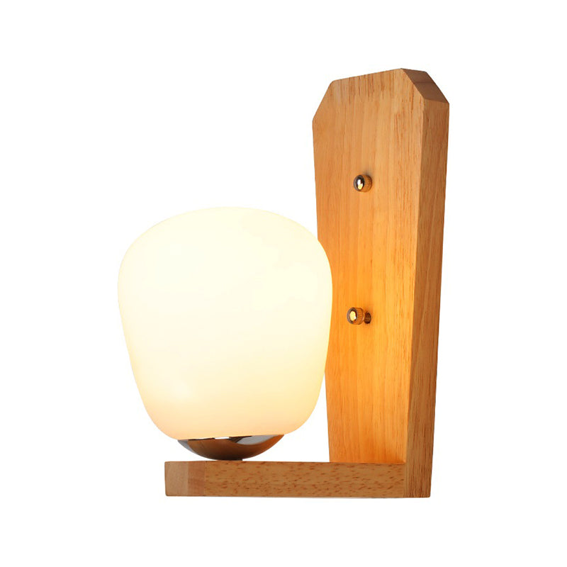 BowLift | Milk Glass Mini Wall Mounted Lighting Nordic Style 1 Light Indoor Wall Light made of Wood for the Bedroom