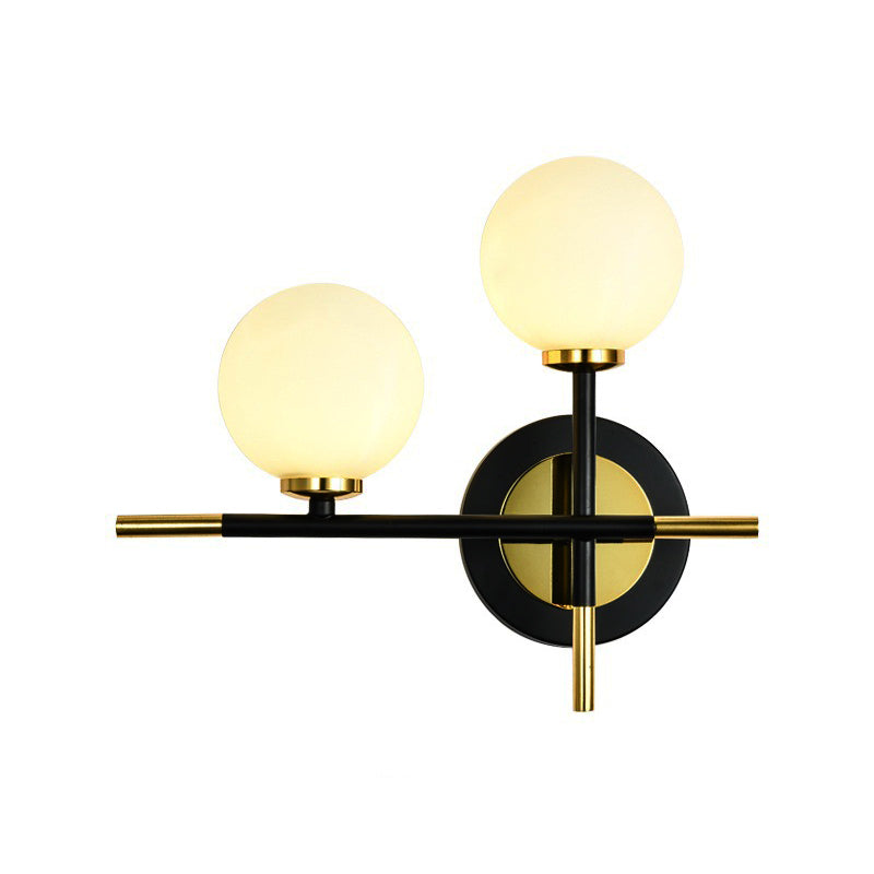 BowLift | Milk glass orb wall light with cross design 2 lights modern black and brass wall light