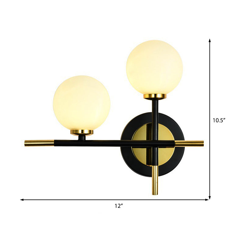BowLift | Milk glass orb wall light with cross design 2 lights modern black and brass wall light