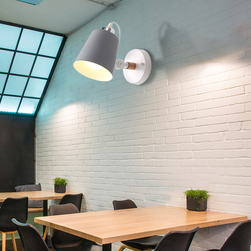 BowLift | Gray/White/Pink/Yellow/Blue/Green Cone Wall Lamp Minimalist Metal 1 Light Wall Mount Lamp for Nightstand