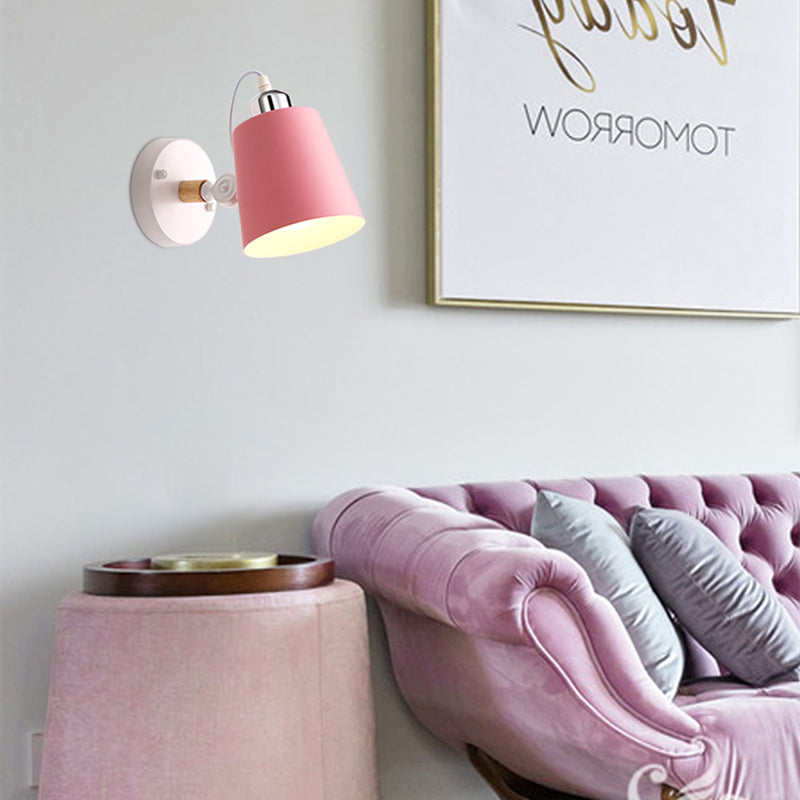 BowLift | Gray/White/Pink/Yellow/Blue/Green Cone Wall Lamp Minimalist Metal 1 Light Wall Mount Lamp for Nightstand