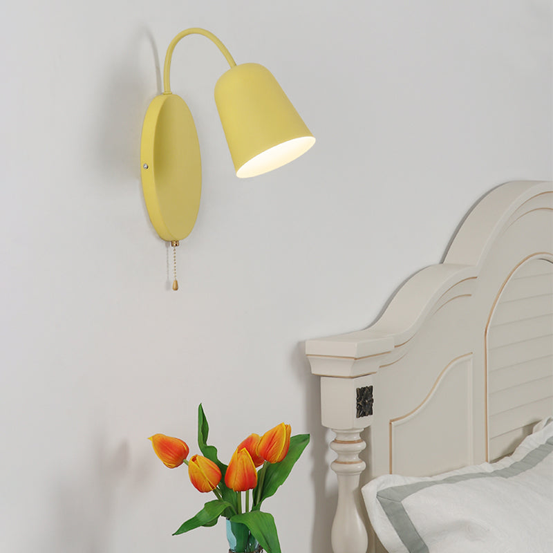 BowLift | Modern Cone Wall Light 1 Light Wall Mounted Lighting with Metal Shade and Pull Chain in Pink/Yellow/Blue/Green