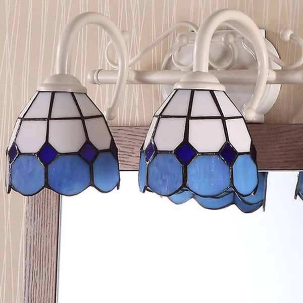 BowLift | Dome Double Wall Lamp with Curved Arm, Stained Glass, Traditional Wall Lighting in Blue/Orange