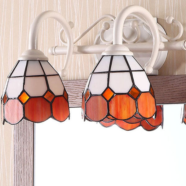 BowLift | Dome Double Wall Lamp with Curved Arm, Stained Glass, Traditional Wall Lighting in Blue/Orange