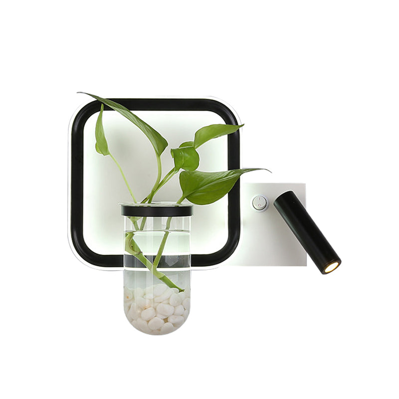 BowLift | Round/Square Bedroom Wall Lamp Industrial Clear Glass LED Black Wall Lighting in Warm/White Light