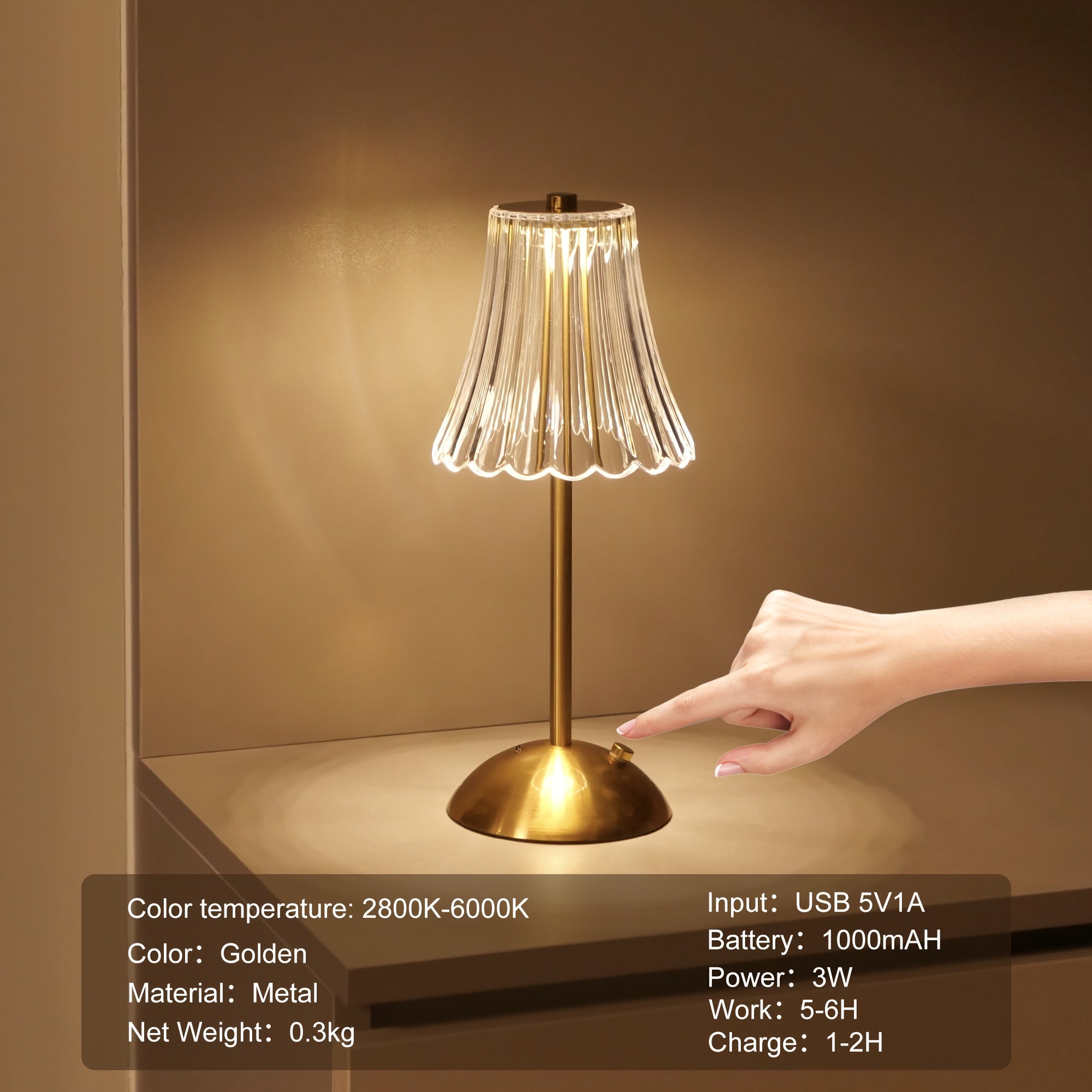 Crystaluxe Lamp - LED Crystal Table Lamp with Touch Function Bowlift