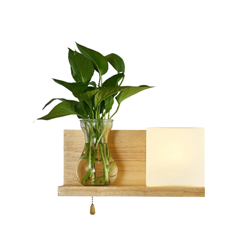 BowLift | Minimalism Square Wall Lamp Fixture 1 Main White Glass LED Wall Light in Wood, Left/Right