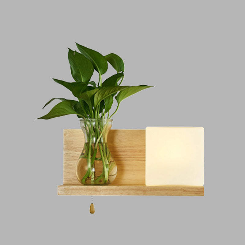 BowLift | Minimalism Square Wall Lamp Fixture 1 Main White Glass LED Wall Light in Wood, Left/Right