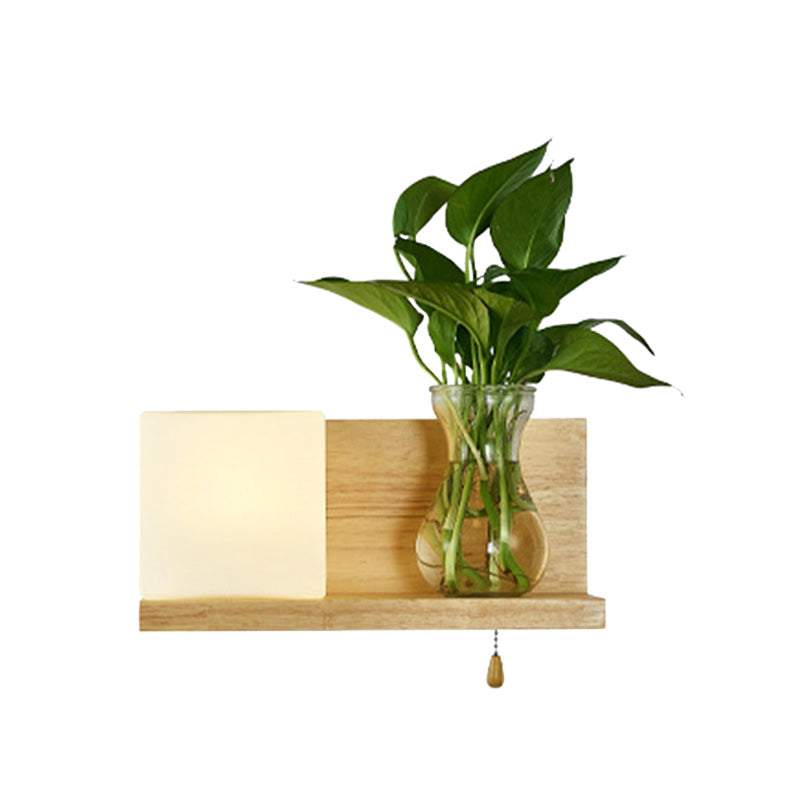 BowLift | Minimalism Square Wall Lamp Fixture 1 Main White Glass LED Wall Light in Wood, Left/Right