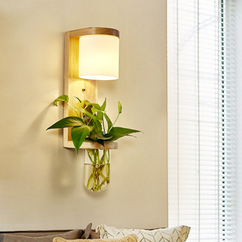 BowLift | Barrel/Globe Opal Glass Up/Down Light Simple 1 Light Living Room LED Wall Mount Lighting in Wood