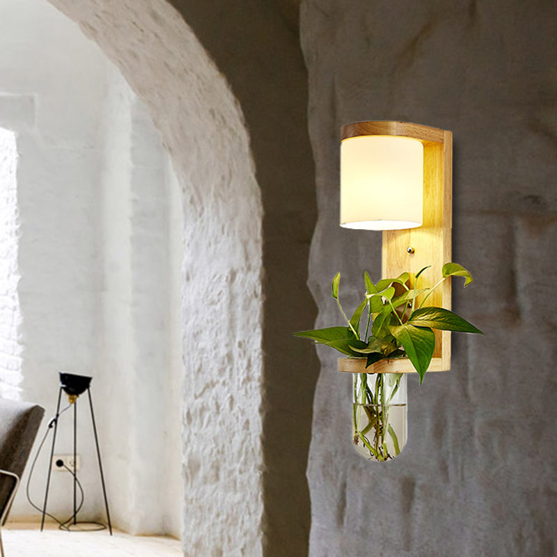 BowLift | Barrel/Globe Opal Glass Up/Down Light Simple 1 Light Living Room LED Wall Mount Lighting in Wood