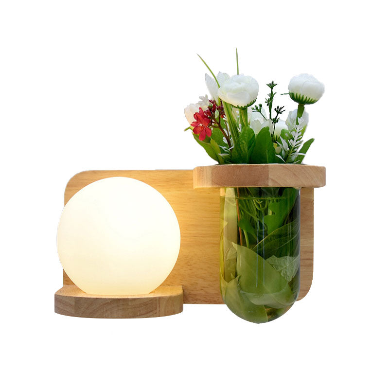 BowLift | Milk glass surface wall lamp industrial 1 head bedroom LED wall lighting in wood, left/right