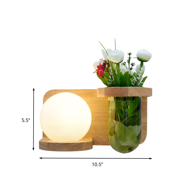 BowLift | Milk glass surface wall lamp industrial 1 head bedroom LED wall lighting in wood, left/right