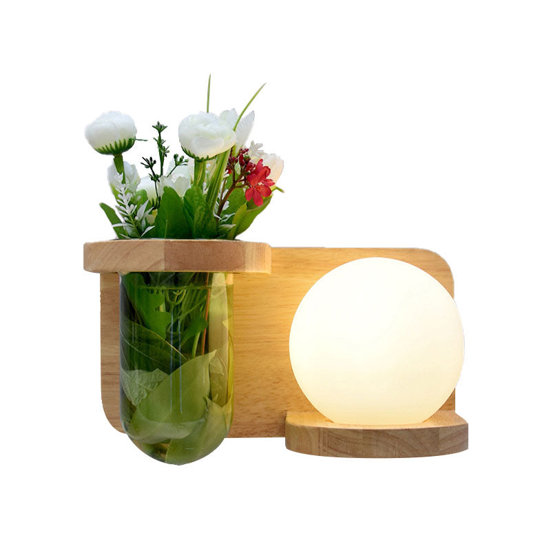 BowLift | Milk glass surface wall lamp industrial 1 head bedroom LED wall lighting in wood, left/right