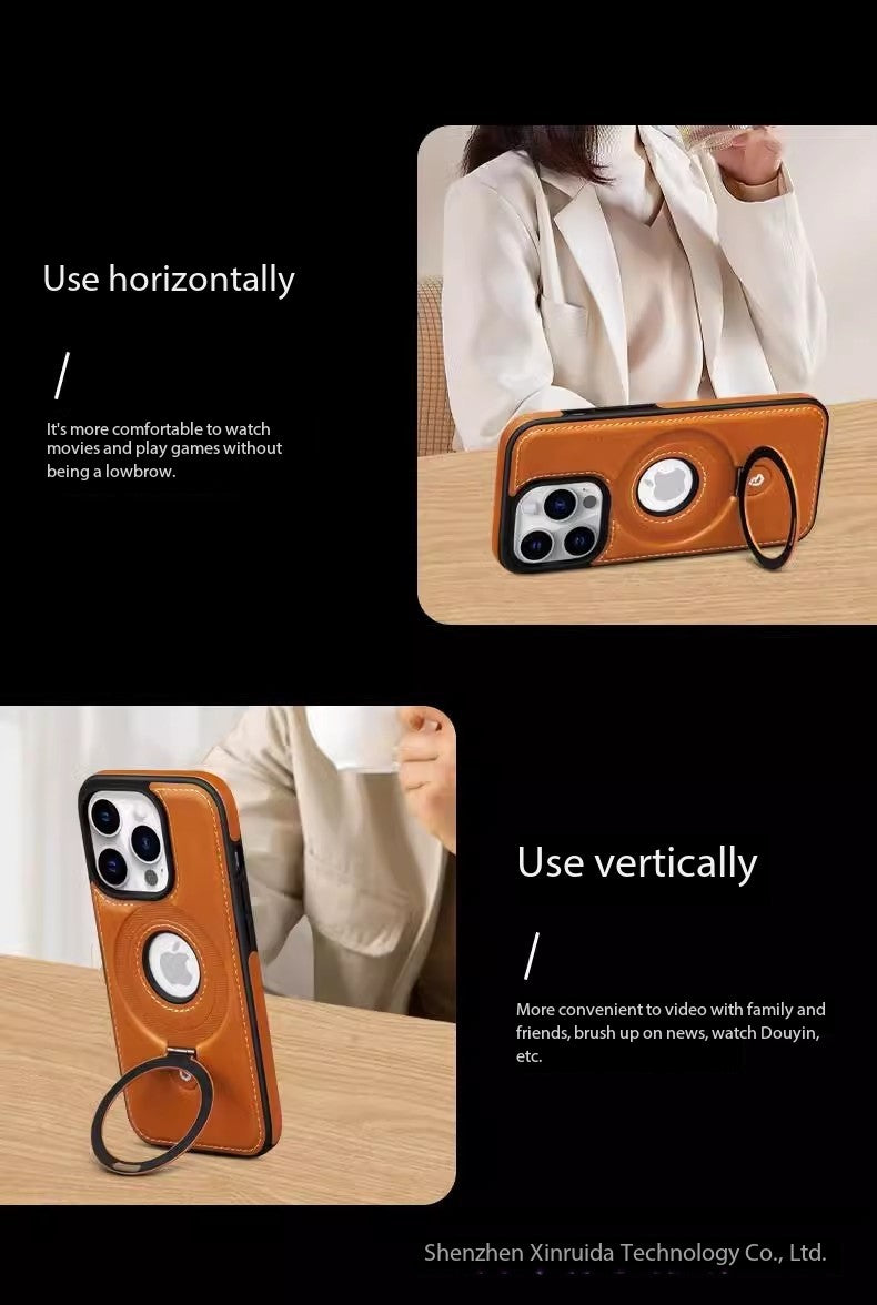 For 17ProMax Magnetic Bracket Phone Case High-end Business Leather Case