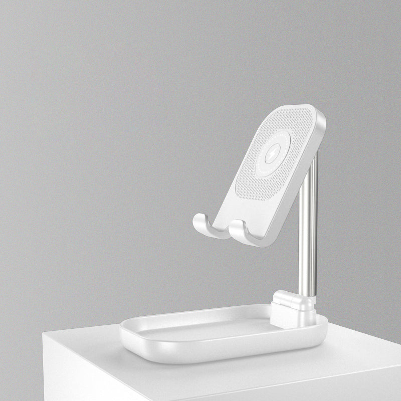 BowLift | Foldable and Adjustable Phone Holder with 10W Wireless Fast Charge, Up to 25.8cm, Lamp, Non-slip Panel, Mini Shelf, Suitable for Phones and Tablets