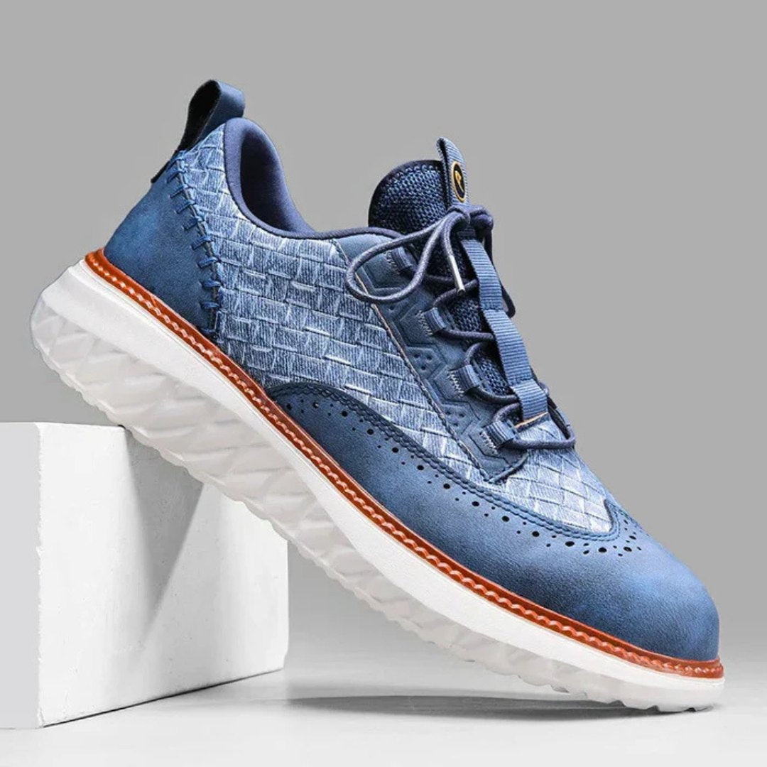 Woven Leather Sneakers with Brogue Detailing and Contrast Sole