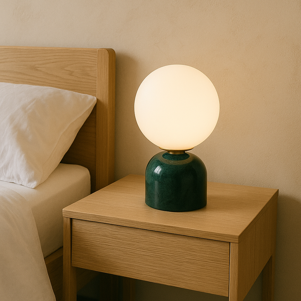 BowLift | Marnor | Marble Table Lamp with Glass Shade – Scandinavian Minimalist Design