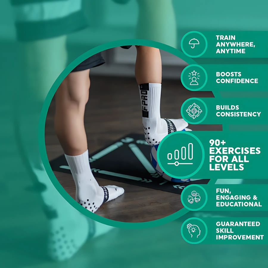 BowLift | Football Pro Training Mat | Anti-Slip, 2x2m Size & Video Program for Skill Enhancement and Home Training