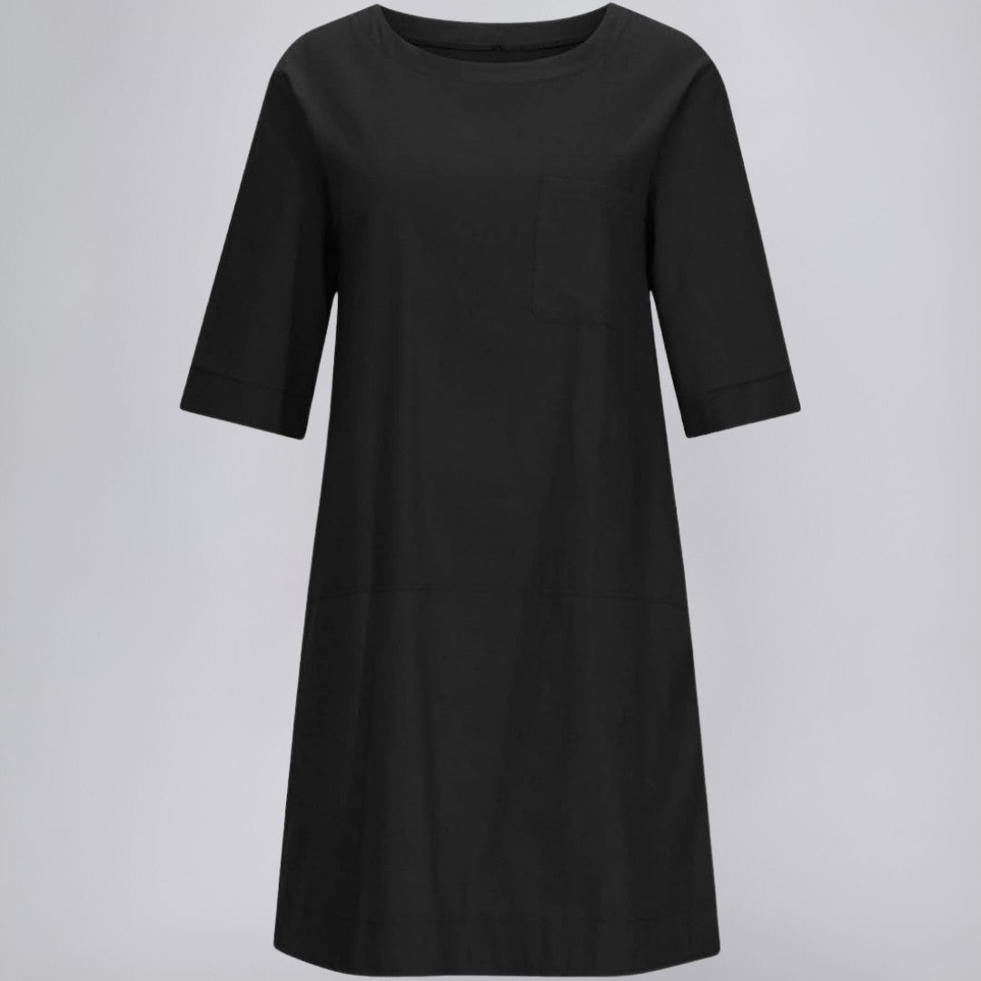 Knee-Length Linen Dress with Chest Pocket