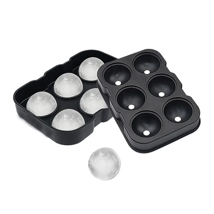 BowLift | Eco-friendly, non-toxic food-grade silicone 6 balls round ice cube mold ice ball silicone ice cubes with lid