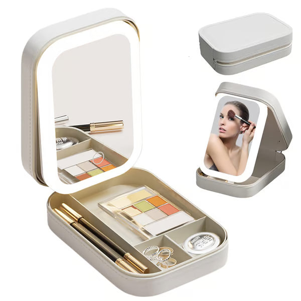 BowLift | Portable Makeup Organizer — Compact LED Mirror with Adjustable Lighting