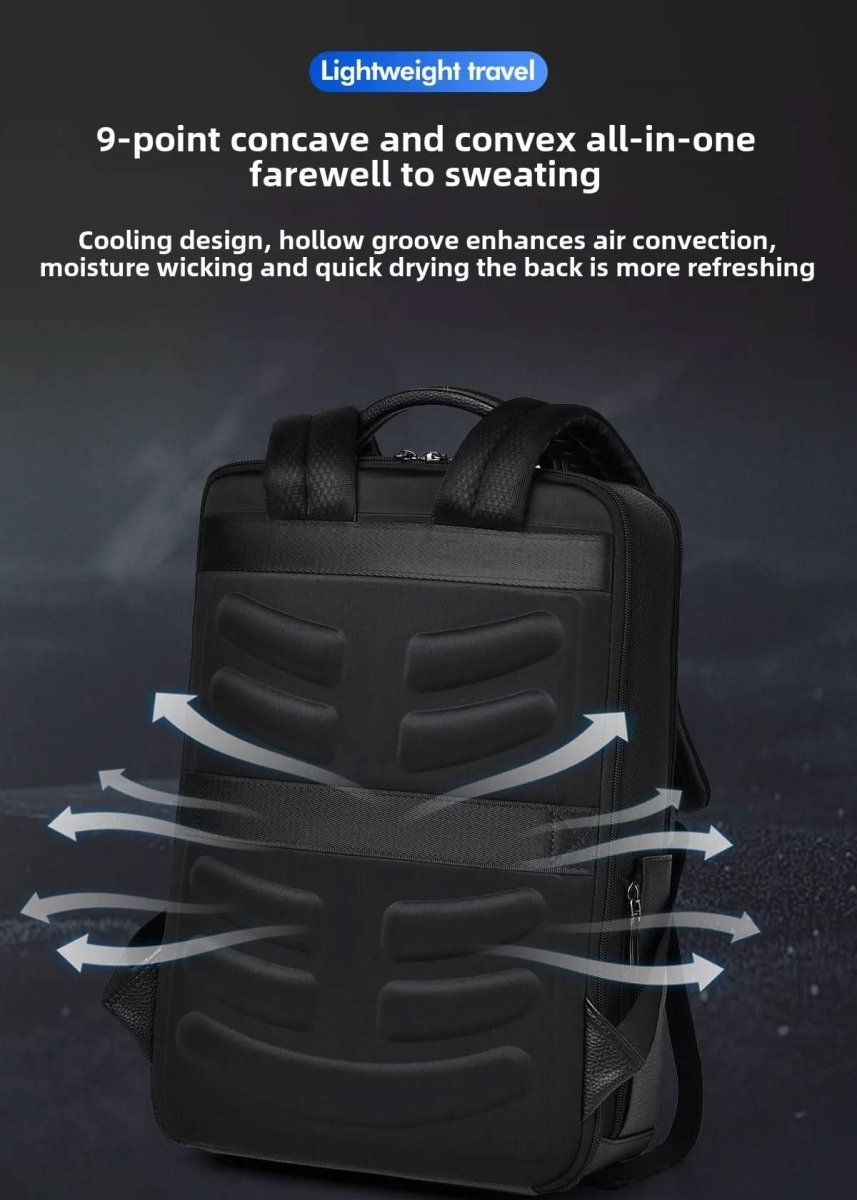 BowLift | Elegant leather rucksack for men/women with USB port for laptop and everyday use, 15.6 inch, black