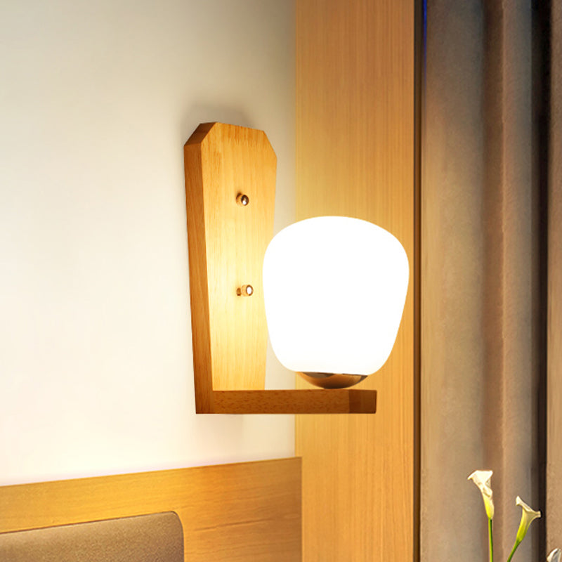 BowLift | Milk Glass Mini Wall Mounted Lighting Nordic Style 1 Light Indoor Wall Light made of Wood for the Bedroom