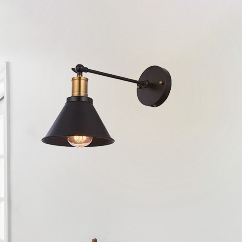 BowLift | Black 1 Light Wall Lamp Lighting Industrial Metal Cone Light Fixture for Bedroom