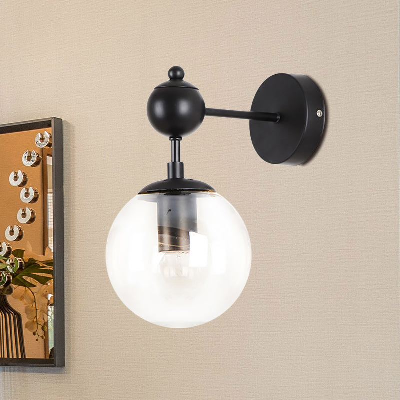 BowLift | Globe Shade Living Room Wall Light Industrial Clear/Grey/Amber Glass 1 Light Black Wall Lamp