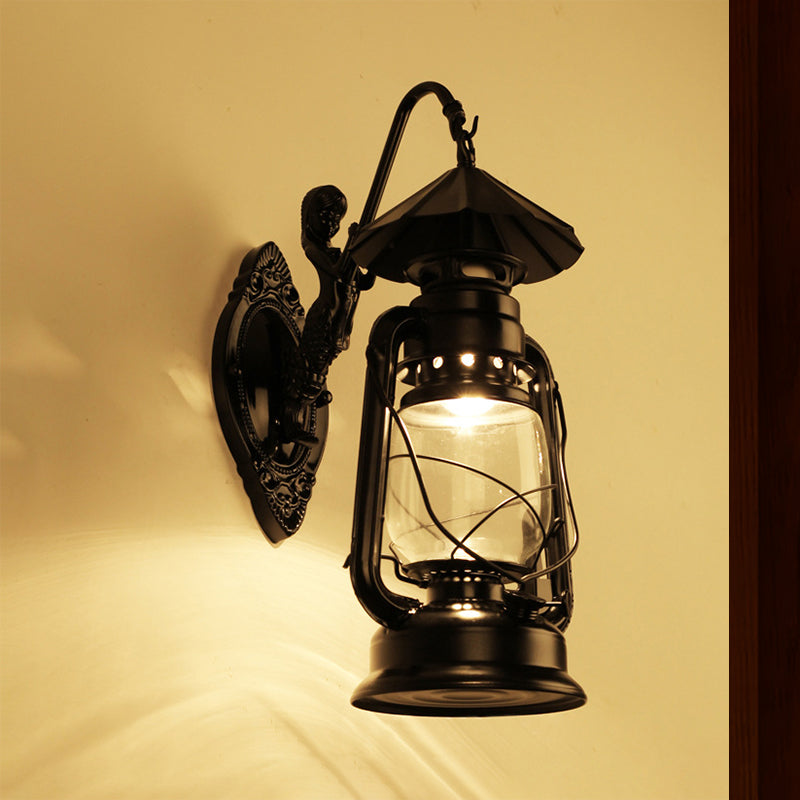BowLift | Kerosene Clear Glass Wall Lamp Coast Single Bulb Living Room Sconces Lamp in Black/Antique Brass