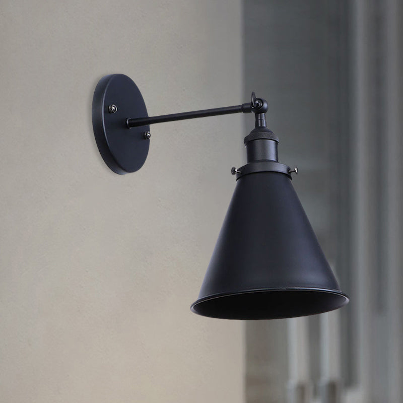 BowLift | Black/Rust 1 Head Wall Lamp Farmhouse Style Wrought Iron Conical Adjustable Wall Light Fixture for Outdoor