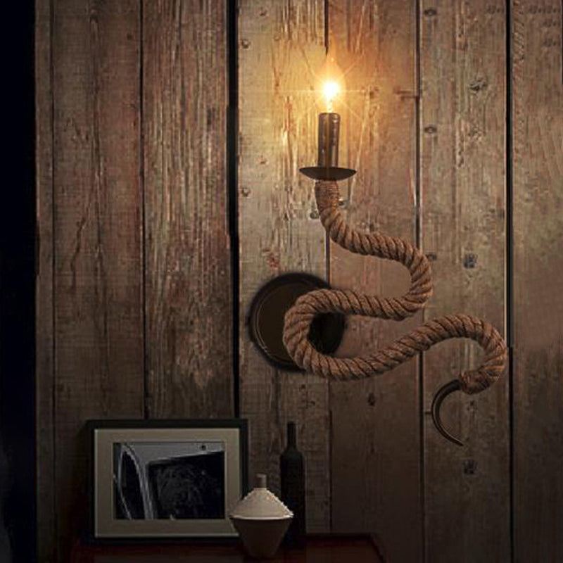 BowLift | Candle Holder Ropestone Wall Lamp with Curved Design Vintage 1 Light Bedroom Wall Mounted Lamp in Bronze