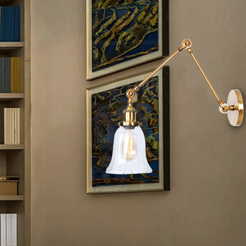 BowLift | Brass Expanding Wall Lighting Vintage Style Clear Textured Glass 1 Light Living Room Wall Lamp Lighting Point