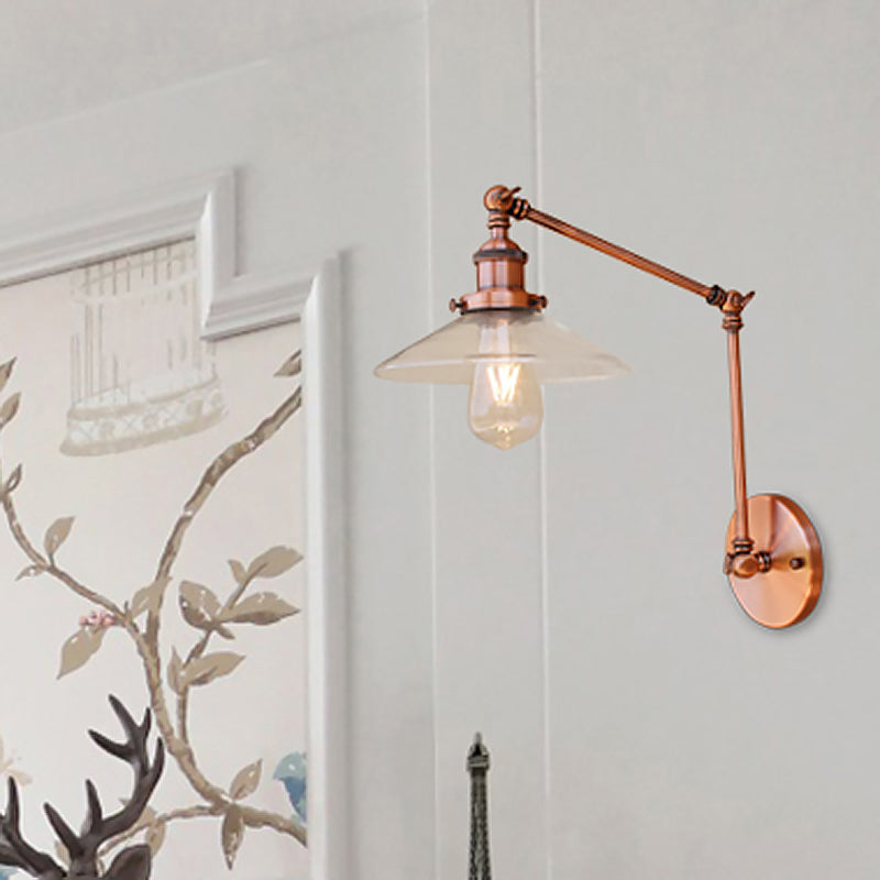 BowLift | Rustic conical wall lighting 1 bulb clear glass wall light in copper for café