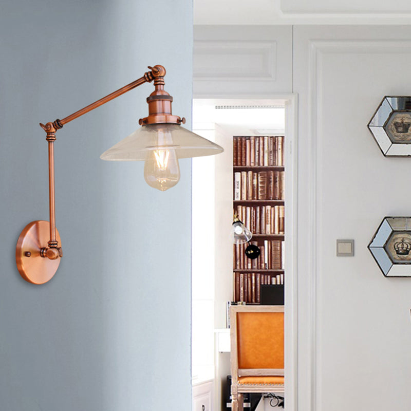BowLift | Rustic conical wall lighting 1 bulb clear glass wall light in copper for café