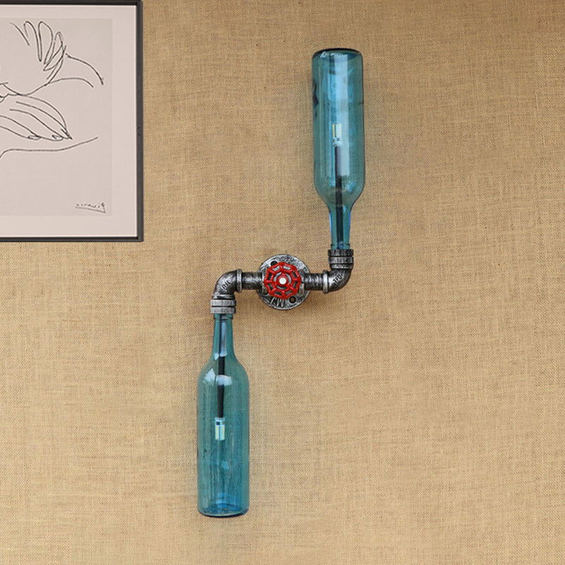 BowLift | Glass Gray/Blue Wall Light Wine Bottle 2 Lights Industrial Style Wall Mount Light for Living Room