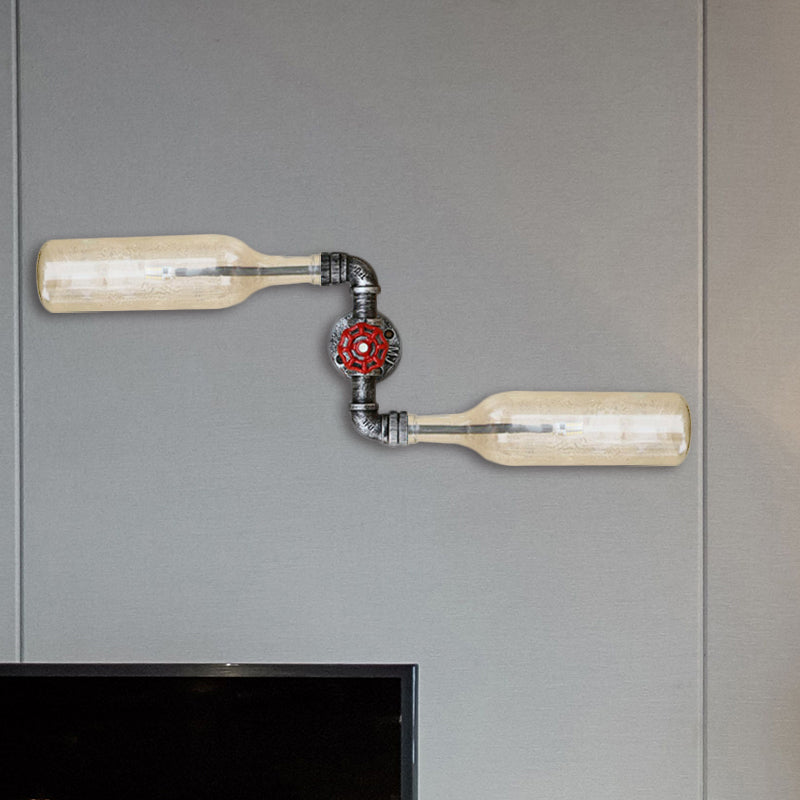 BowLift | Glass Gray/Blue Wall Light Wine Bottle 2 Lights Industrial Style Wall Mount Light for Living Room