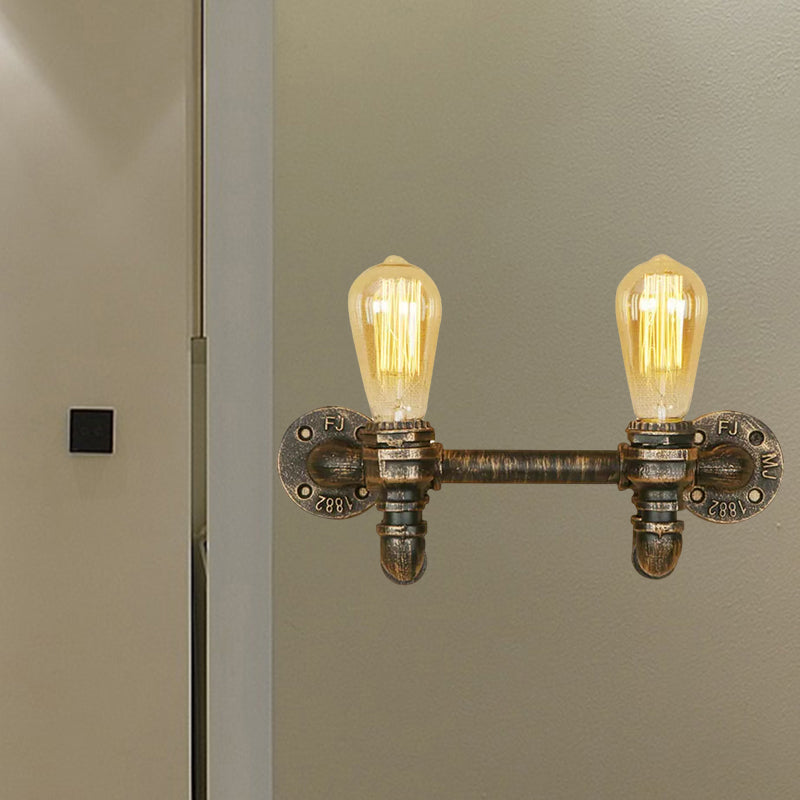 BowLift | Aged Brass 2 Lights Wall Sconce Light Rustic Industrial Wrought Iron Exposed Wall Mount Light